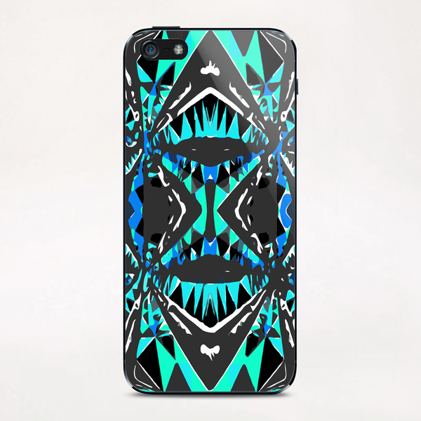 psychedelic geometric abstract pattern background in blue green black iPhone & iPod Skin by Timmy333