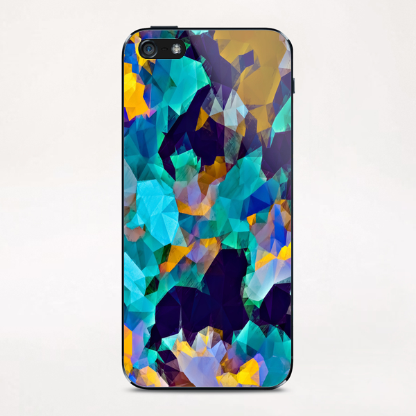 psychedelic geometric polygon abstract pattern in green blue brown yellow iPhone & iPod Skin by Timmy333