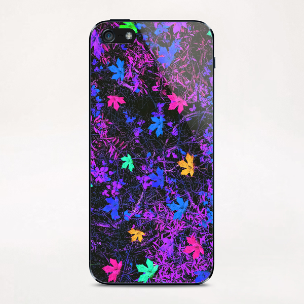 maple leaf in pink blue green yellow purple with pink and purple creepers plants background iPhone & iPod Skin by Timmy333