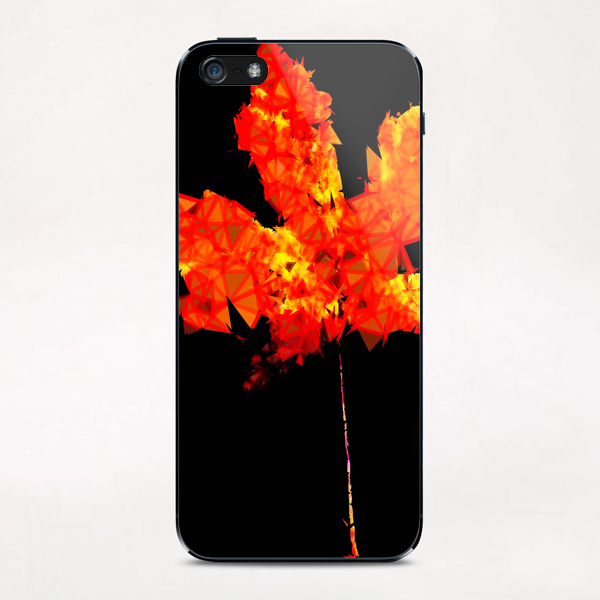 orange and yellow geometric polygon maple leaf abstract with black background iPhone & iPod Skin by Timmy333