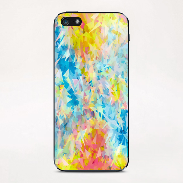 psychedelic geometric triangle abstract pattern in blue pink yellow iPhone & iPod Skin by Timmy333