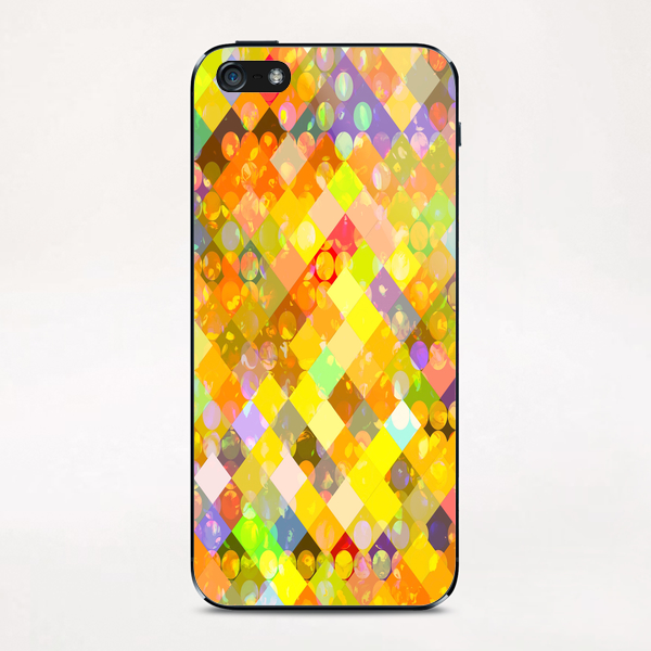 geometric square pixel and circle pattern abstract in yellow orange red blue iPhone & iPod Skin by Timmy333