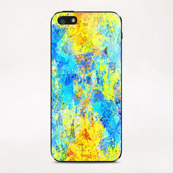 psychedelic geometric abstract pattern in yellow and blue iPhone & iPod Skin by Timmy333