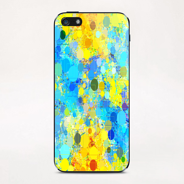 psychedelic geometric circle pattern and square pattern abstract in yellow and blue iPhone & iPod Skin by Timmy333