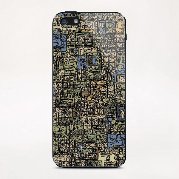 vintage psychedelic drawing and sketching abstract background in blue and brown iPhone & iPod Skin by Timmy333