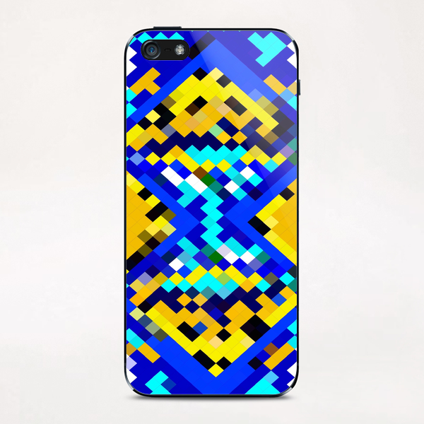 square pixel pattern abstract in blue and yellow iPhone & iPod Skin by Timmy333