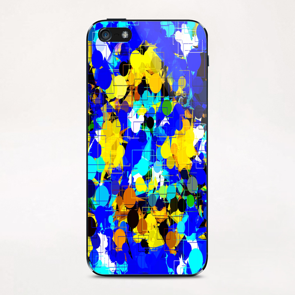 psychedelic geometric circle pattern and square pattern abstract in blue yellow brown iPhone & iPod Skin by Timmy333