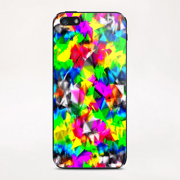 psychedelic geometric triangle abstract pattern in pink green yellow blue red iPhone & iPod Skin by Timmy333