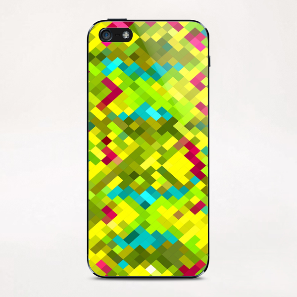 square pixel pattern abstract in yellow green blue red iPhone & iPod Skin by Timmy333