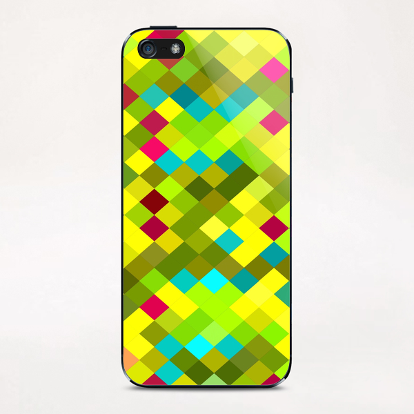 geometric square pixel pattern abstract in yellow red green blue iPhone & iPod Skin by Timmy333