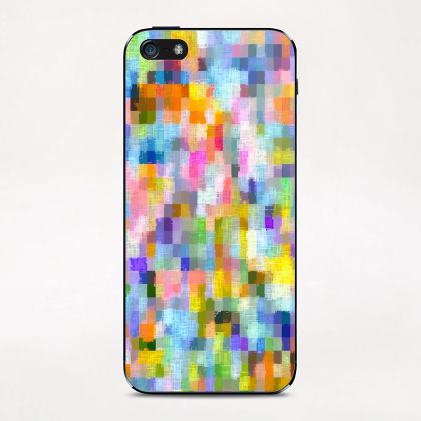 geometric square pixel pattern abstract in blue pink yellow orange iPhone & iPod Skin by Timmy333