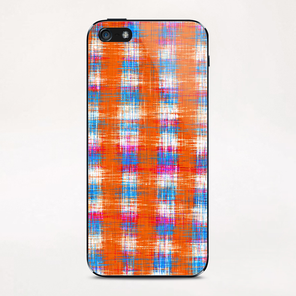 plaid pattern abstract texture in orange blue pink iPhone & iPod Skin by Timmy333