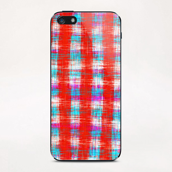 plaid pattern abstract texture in in red blue pink iPhone & iPod Skin by Timmy333