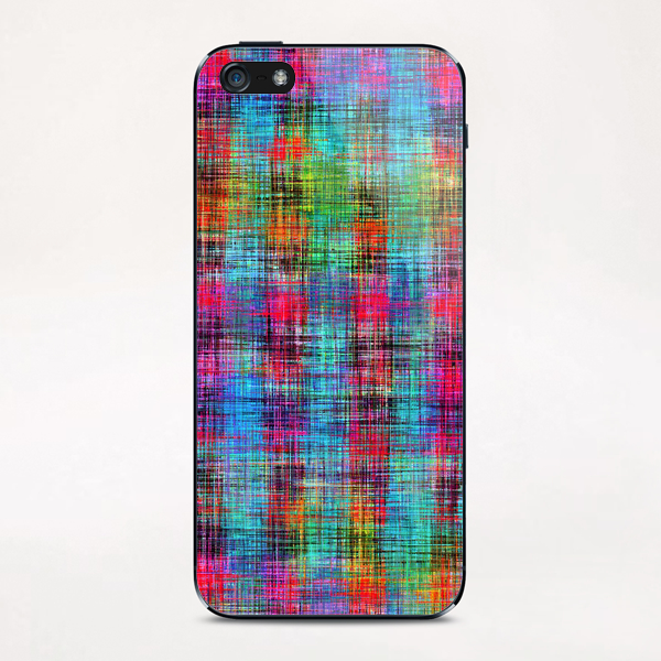 plaid pattern abstract texture in blue pink green yellow iPhone & iPod Skin by Timmy333