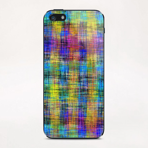 plaid pattern abstract texture in yellow pink blue iPhone & iPod Skin by Timmy333