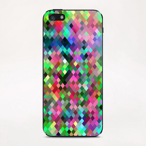 geometric square pixel pattern abstract in pink blue green iPhone & iPod Skin by Timmy333