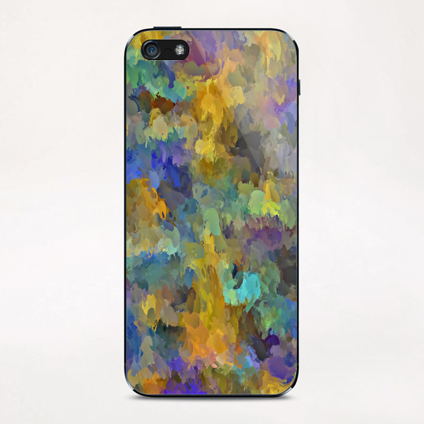 psychedelic painting abstract pattern in yellow brown blue iPhone & iPod Skin by Timmy333