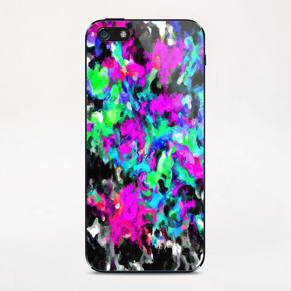 psychedelic splash painting abstract texture in pink purple blue green black iPhone & iPod Skin by Timmy333