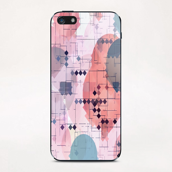 geometric square pixel pattern abstract with circle pattern background in red pink blue iPhone & iPod Skin by Timmy333