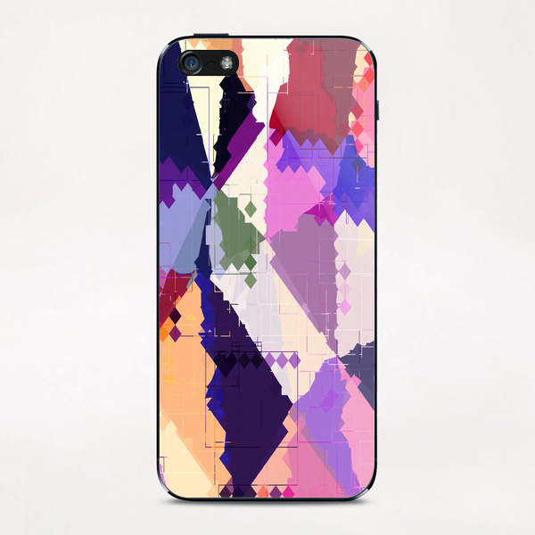 geometric square pixel and triangle pattern abstract in pink purple blue iPhone & iPod Skin by Timmy333