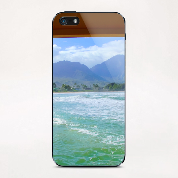 ocean view with mountain and blue cloudy sky background at Kauai, Hawaii, USA iPhone & iPod Skin by Timmy333