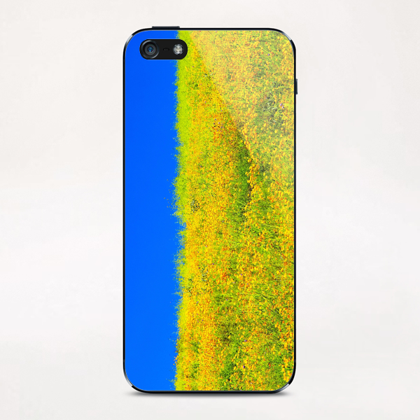 yellow poppy flower field with green leaf and clear blue sky iPhone & iPod Skin by Timmy333