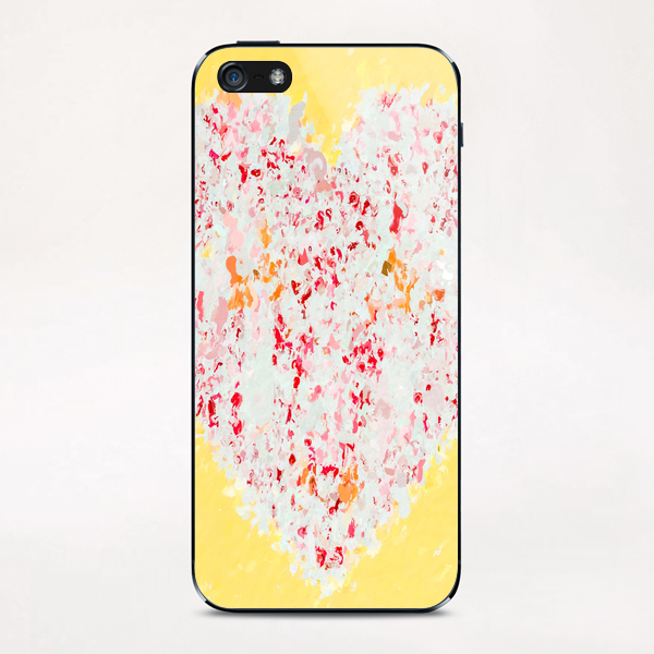 pink and red heart shape with yellow background iPhone & iPod Skin by Timmy333