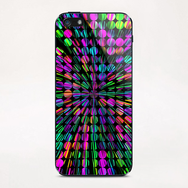 geometric circle abstract pattern in pink blue green black iPhone & iPod Skin by Timmy333