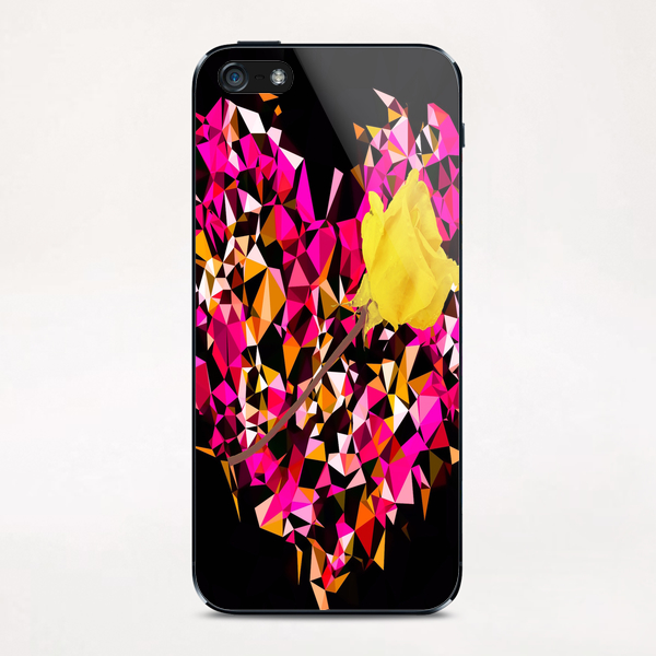 geometric polygon heart shape pattern abstract in pink orange with yellow rose iPhone & iPod Skin by Timmy333