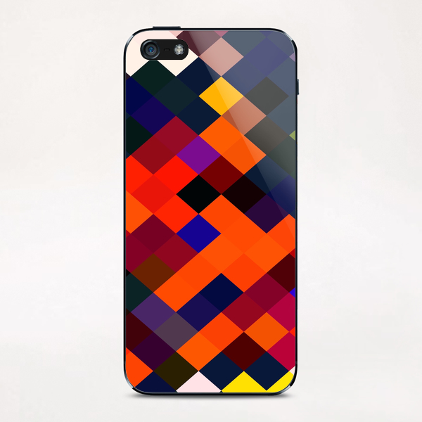 geometric square pixel pattern abstract in orange brown blue yellow  iPhone & iPod Skin by Timmy333