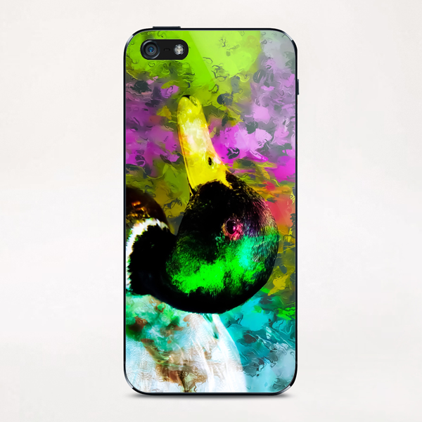 mallard duck with pink blue green yellow painting abstract background iPhone & iPod Skin by Timmy333