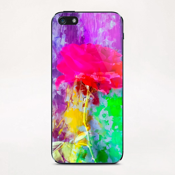 red rose with pink purple blue green yellow painting abstract background iPhone & iPod Skin by Timmy333