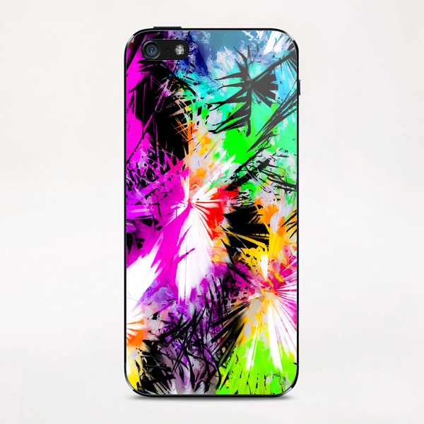 palm leaf with colorful painting abstract background in pink purple green blue yellow iPhone & iPod Skin by Timmy333