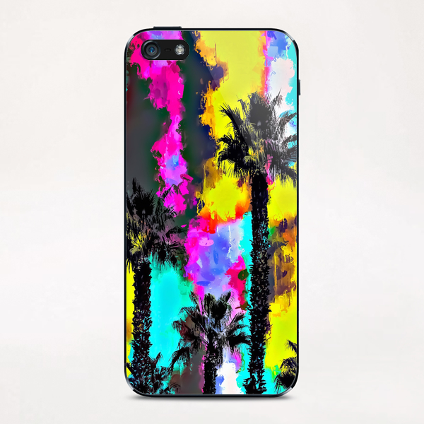 palm tree pattern with painting texture abstract in green blue yellow pink iPhone & iPod Skin by Timmy333