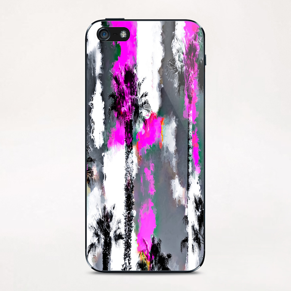 palm tree with splash painting texture abstract background in pink and black iPhone & iPod Skin by Timmy333