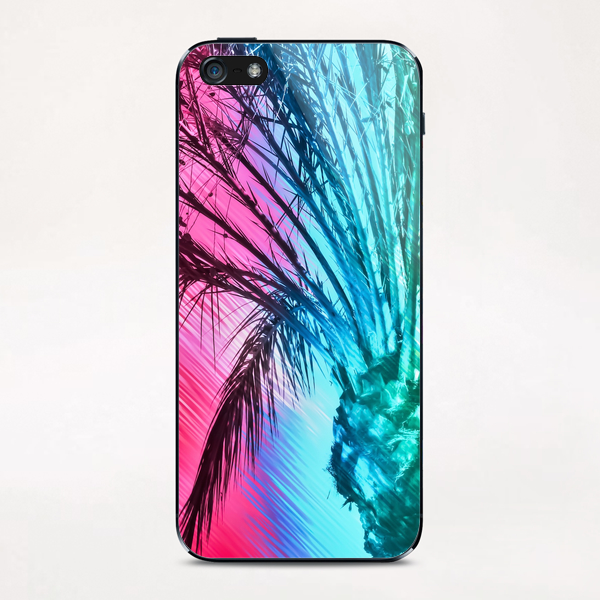 isolate palm tree with painting abstract background in pink and blue iPhone & iPod Skin by Timmy333