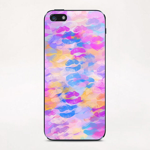 pink blue and purple kisses lipstick abstract background iPhone & iPod Skin by Timmy333