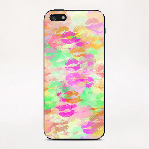 sexy kiss lipstick abstract pattern in pink orange yellow green iPhone & iPod Skin by Timmy333