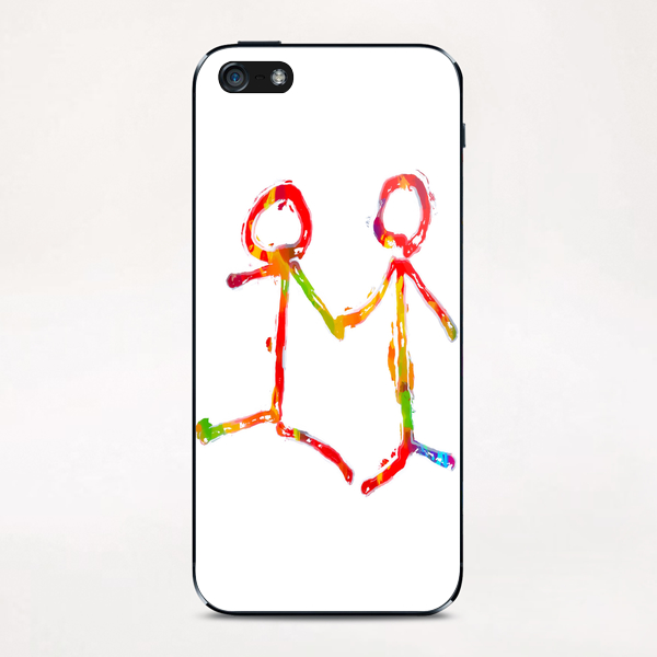 happy couple holding hands in red yellow blue green iPhone & iPod Skin by Timmy333