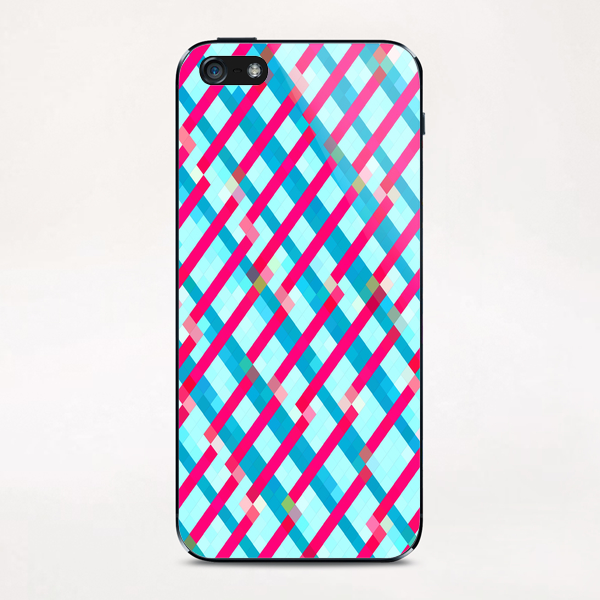 geometric pixel square pattern abstract background in blue pink iPhone & iPod Skin by Timmy333