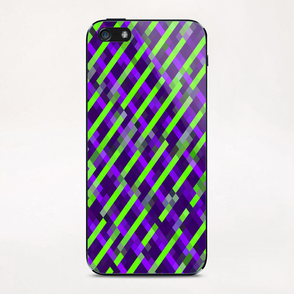 geometric pixel square pattern abstract background in purple green iPhone & iPod Skin by Timmy333