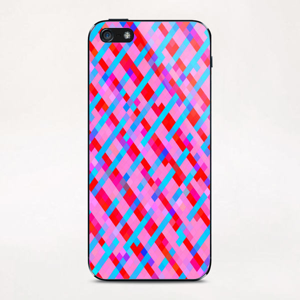 geometric pixel square pattern abstract background in pink blue red iPhone & iPod Skin by Timmy333