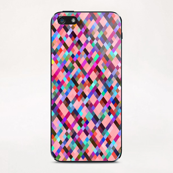 geometric pixel square pattern abstract background in pink purple blue yellow green iPhone & iPod Skin by Timmy333