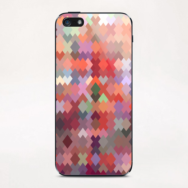 geometric square pixel pattern abstract in red brown green iPhone & iPod Skin by Timmy333