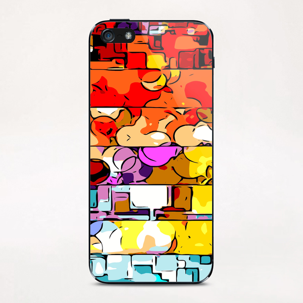 psychedelic geometric graffiti drawing and painting in orange pink red yellow blue brown purple and yellow iPhone & iPod Skin by Timmy333