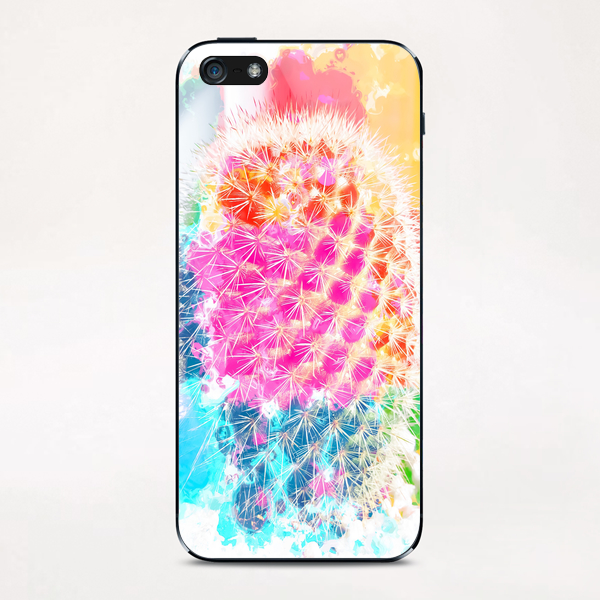 closeup cactus with colorful painting abstract in pink orange blue iPhone & iPod Skin by Timmy333