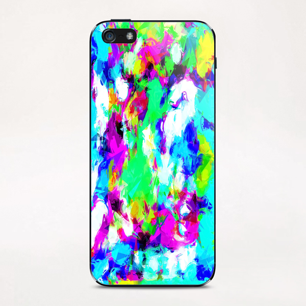 psychedelic geometric pattern painting abstract background in blue green pink yellow iPhone & iPod Skin by Timmy333