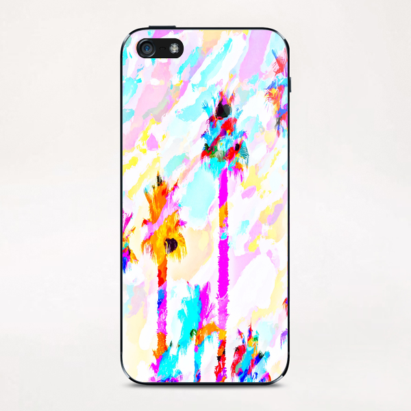 palm tree with colorful painting texture abstract background in pink blue yellow red iPhone & iPod Skin by Timmy333