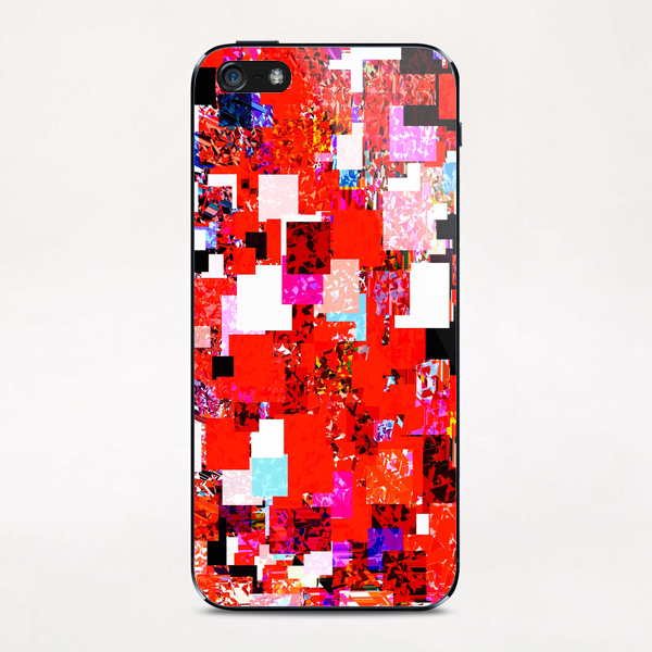 geometric square pixel pattern abstract in red blue pink iPhone & iPod Skin by Timmy333