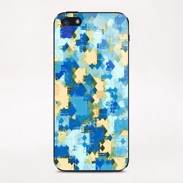 geometric square pixel pattern abstract in blue and yellow iPhone & iPod Skin by Timmy333